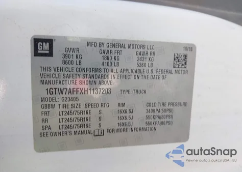 2017 GMC Savana 2500 Work Van z USA, uszkodzony, nr VIN 1GTW7AFFXH1137203